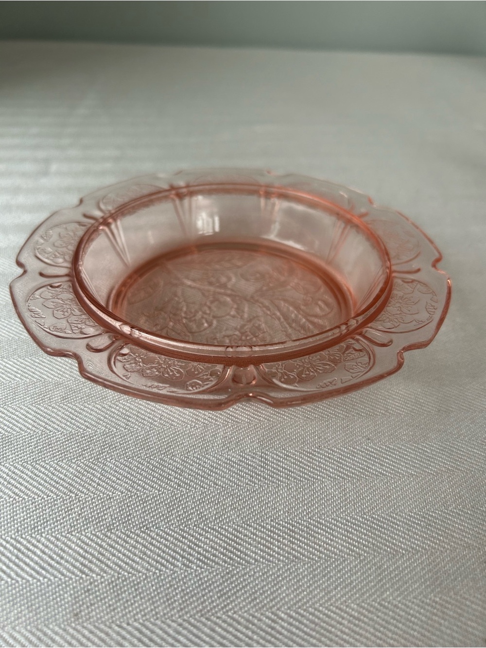 Pressed Floral Pink Glass Serving Bowl, small 3-4 in